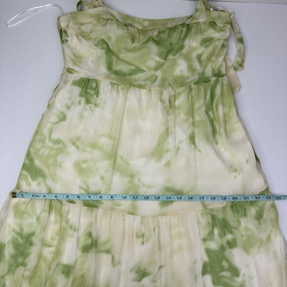 Line & Dot Women's Green Chiffon Tiered Square Neck Luxury Palm Maxi Dress L/C37 - Picture 14 of 16